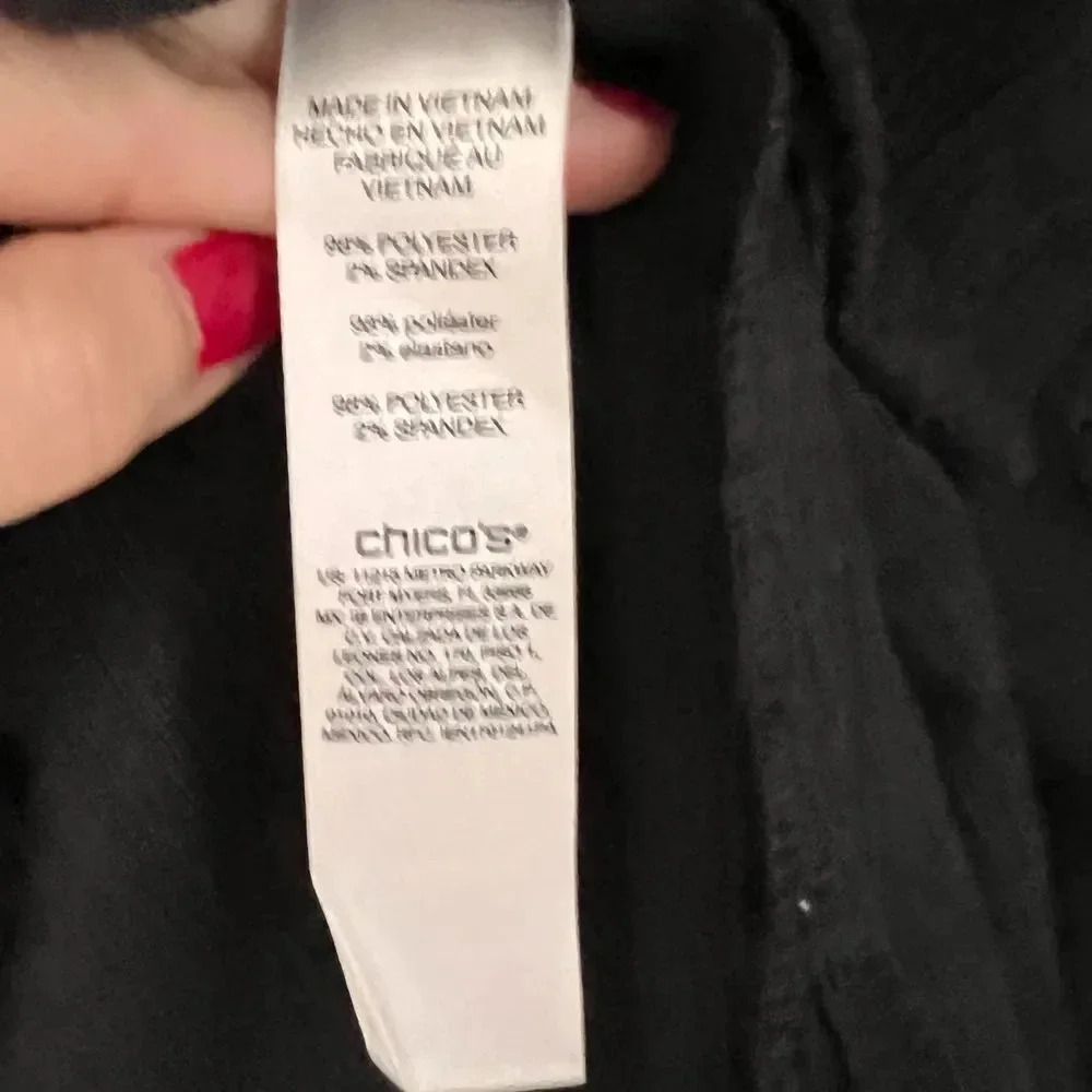 Chico's Black Collared Button Up Embroidered detail Size 2 - Picture 3 of 6